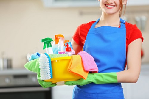 Cleaning technician preparing safe carpet cleaning equipment
