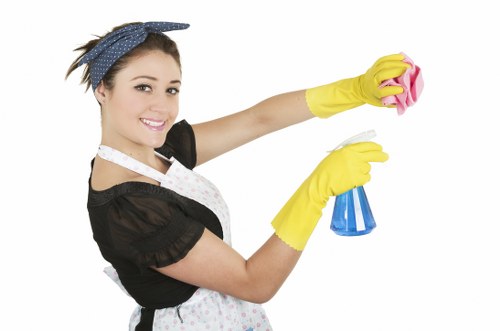 Finished carpet cleaning scene with professional equipment